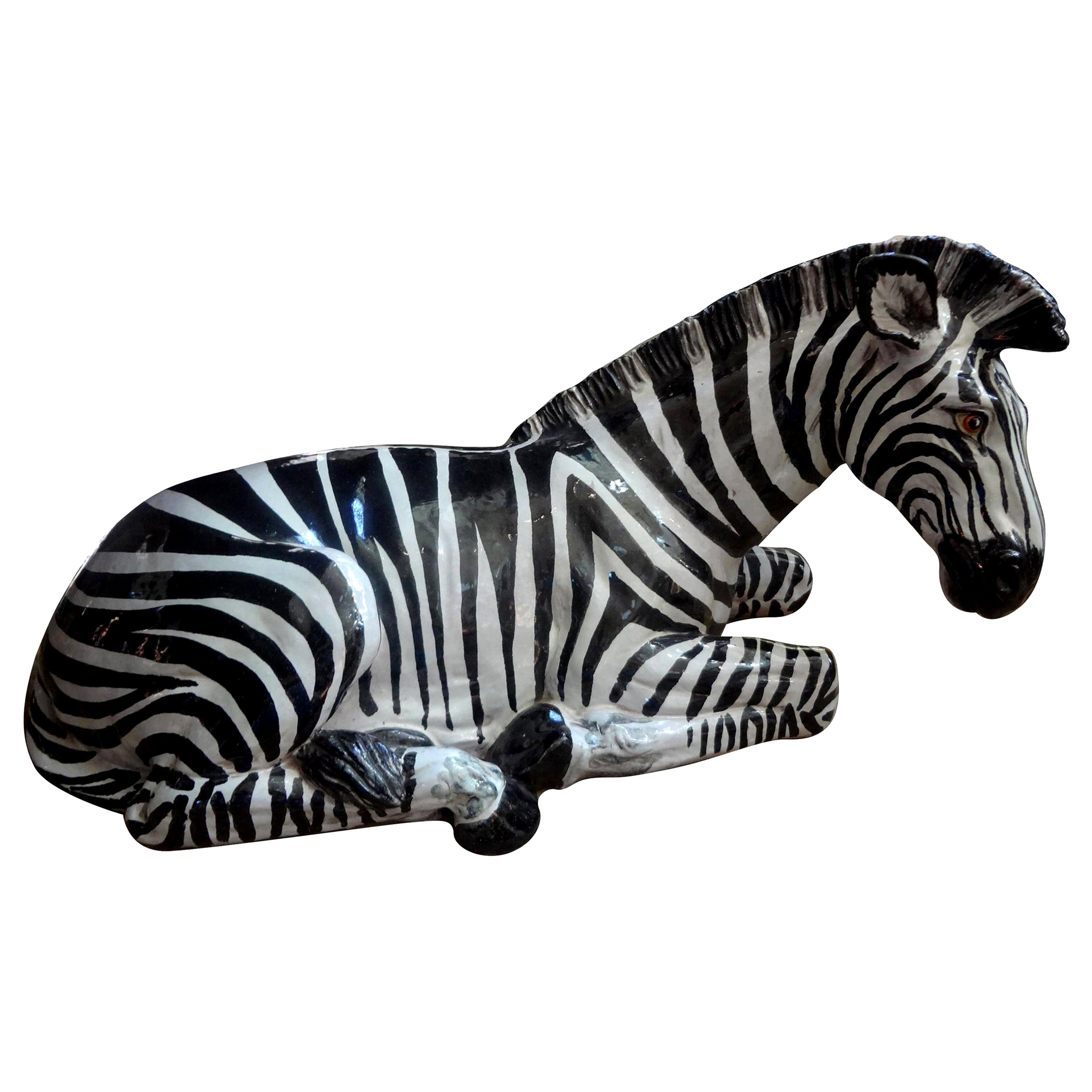 Monumental Italian Glazed Terracotta Zebra Figure For Sale