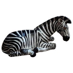 Retro Monumental Italian Glazed Terracotta Zebra Figure