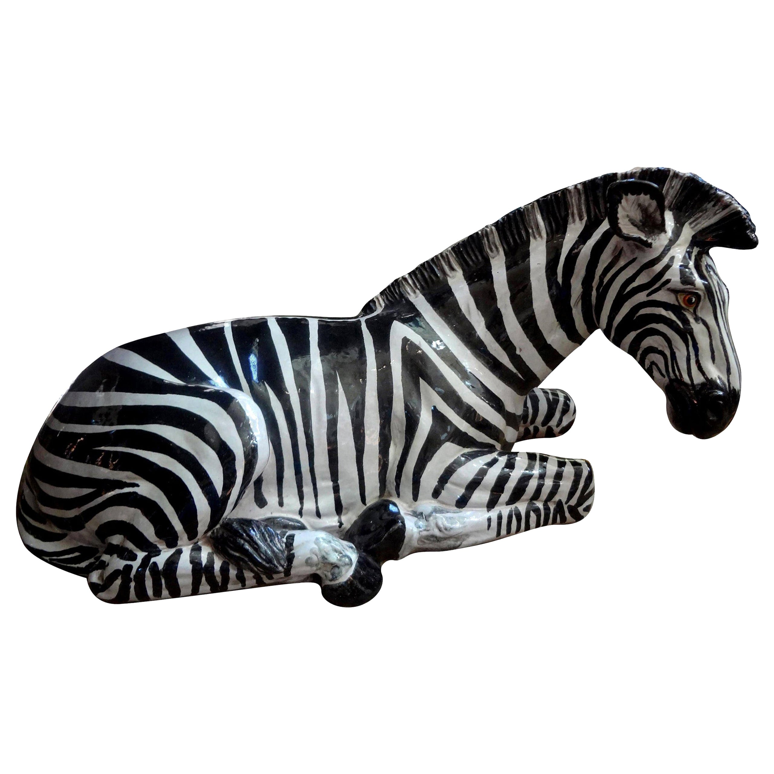 Monumental Italian Glazed Terracotta Zebra Figure