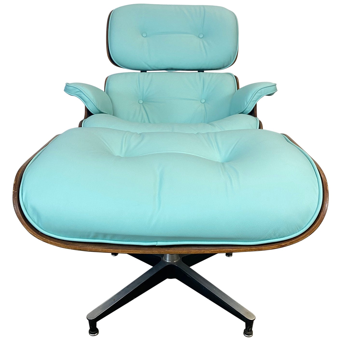 Early Special Order Green Leather Rosewood Eames Lounge Chair and Ottoman at 1stDibs