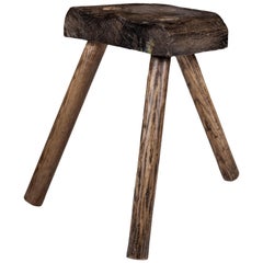 English Low Stool Hand Carved in Ash