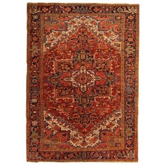 Grand tapis géométrique oriental rouge en laine tissée à la main - Tapis rustique en vente 232x333cm