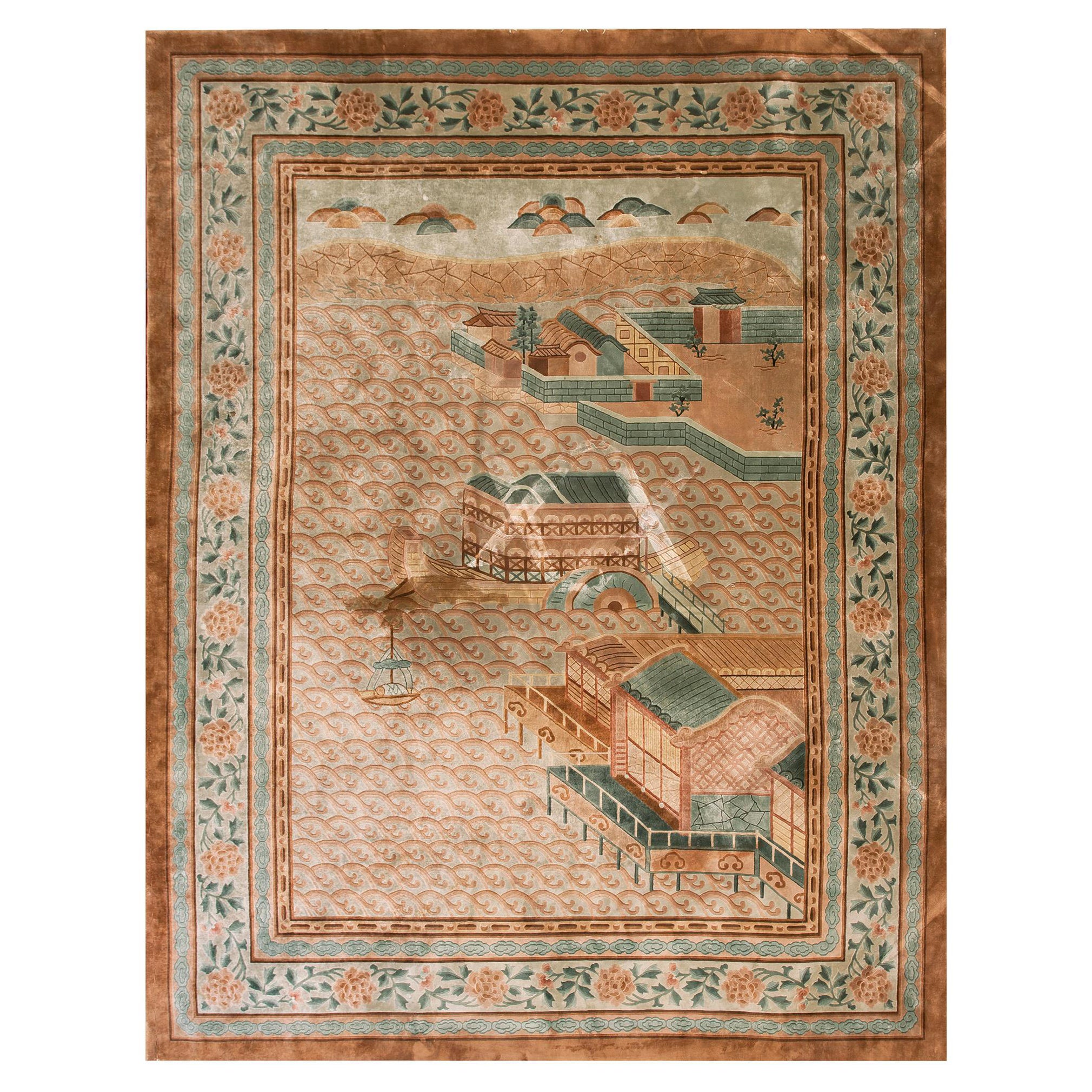 Vintage 1980s Chinese Silk Carpet ( 9' x 12'2" - 275 x 370 cm ) For Sale