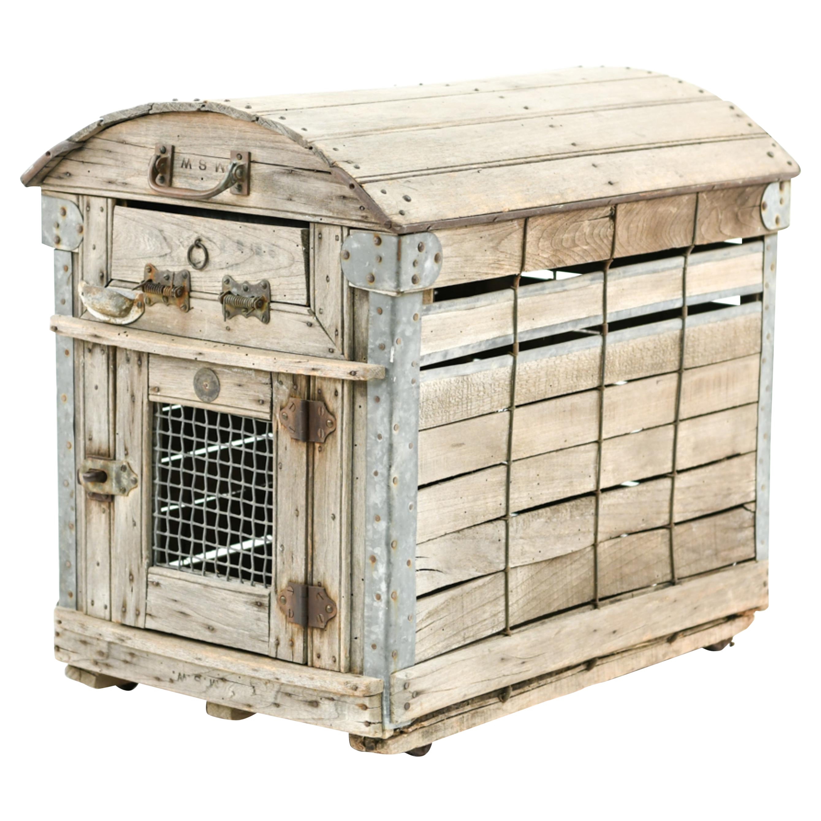 19th C. Antique Wooden Dog Crate