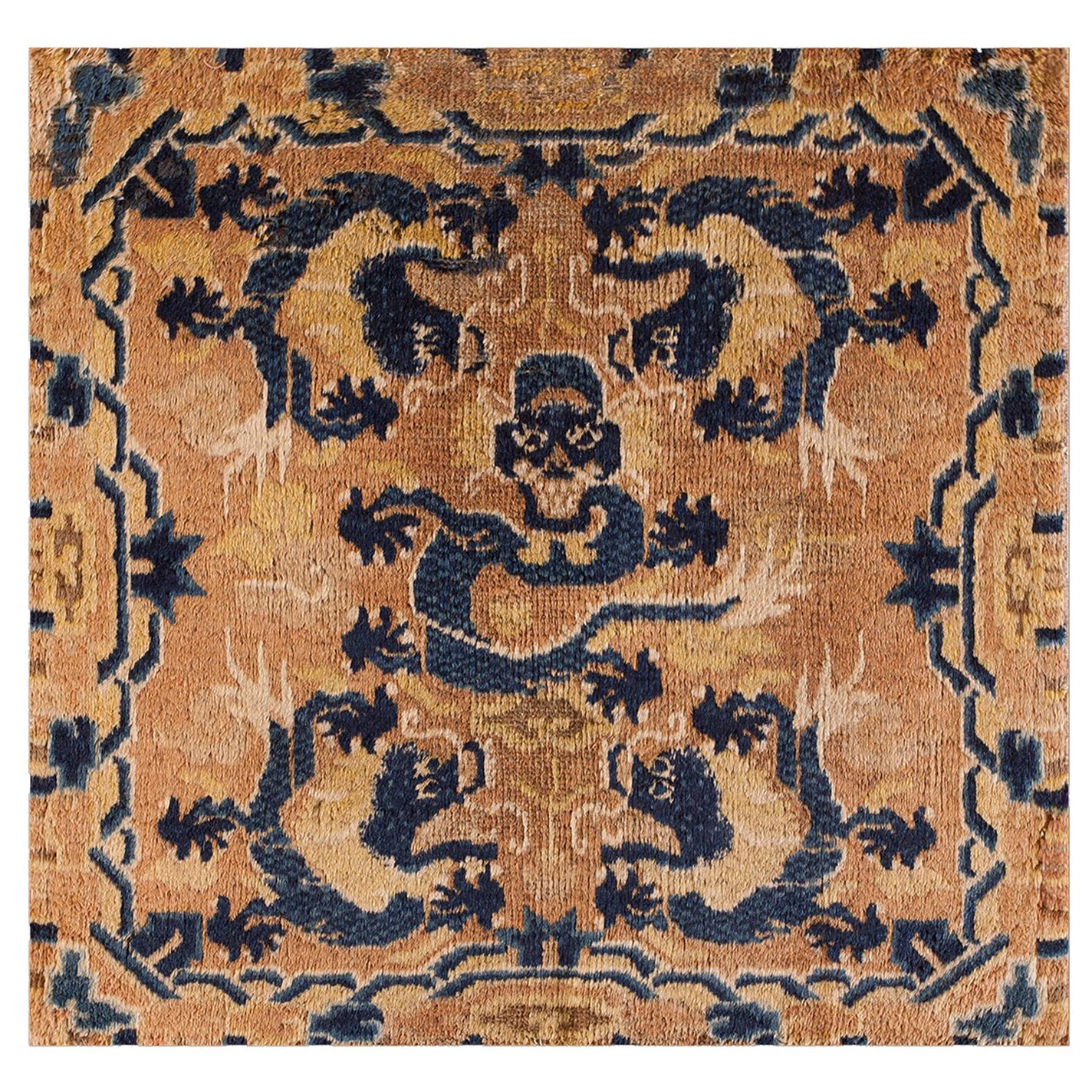 Mitte des 19. Jahrhunderts Chinesisch Ningxia Thron zurück Teppich ( 2' 3" x 2' 3" - 68 x 68 )