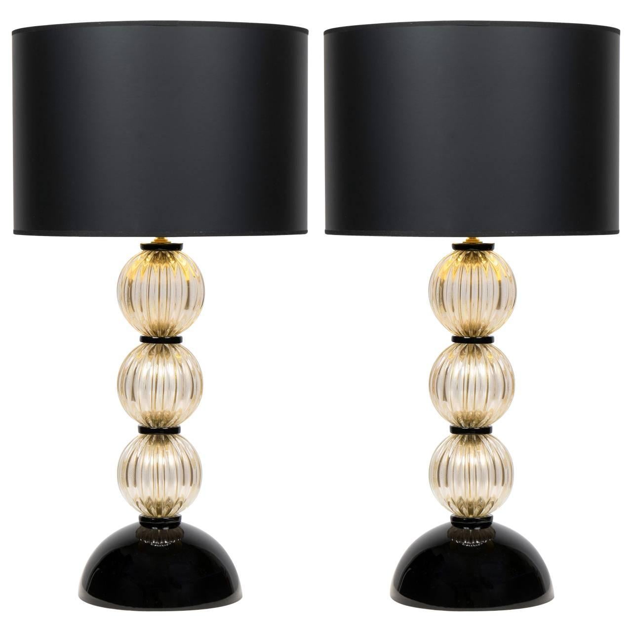 Murano "Avventurina" and Black Glass Lamps