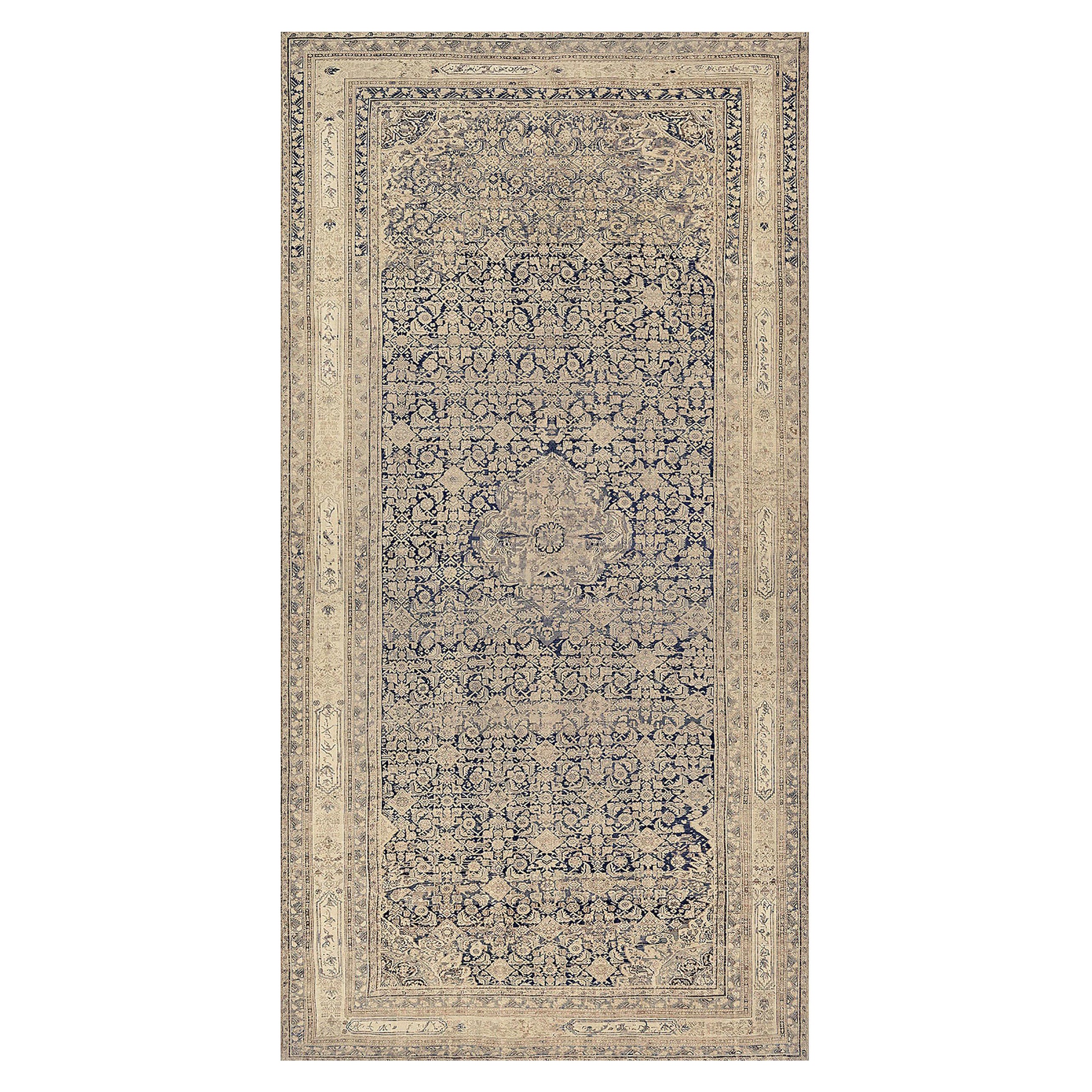 Antique Hand-woven Navy-Blue Persian Malayer Wool Rug