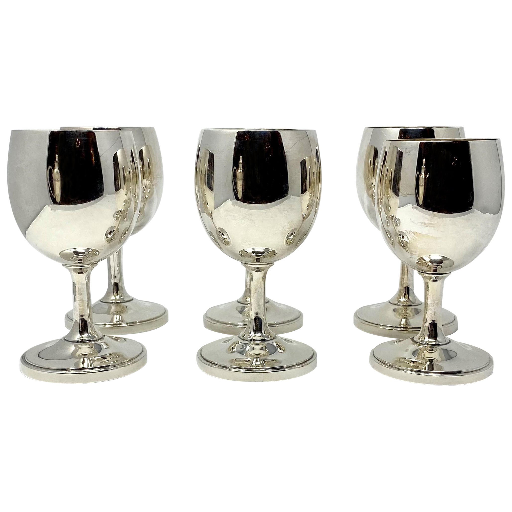 Set of 6 Estate American Sterling Silver Wine or Cordial Glasses, Circa 1930's