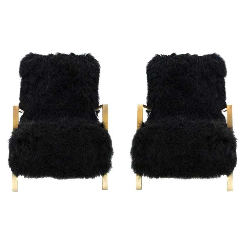 Pair of L.A. Studio Contemporary Modern Black Mongolian Goat Italian Armchairs For Sale