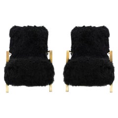Pair of L.A. Studio Contemporary Modern Black Mongolian Goat Italian Armchairs
