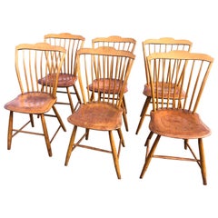 Charming Set of 6 Antique Pine Vermont Side Dining Chairs