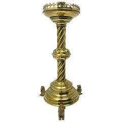 Antique English Victorian Brass Candlestick with Lions, circa 1880-1890