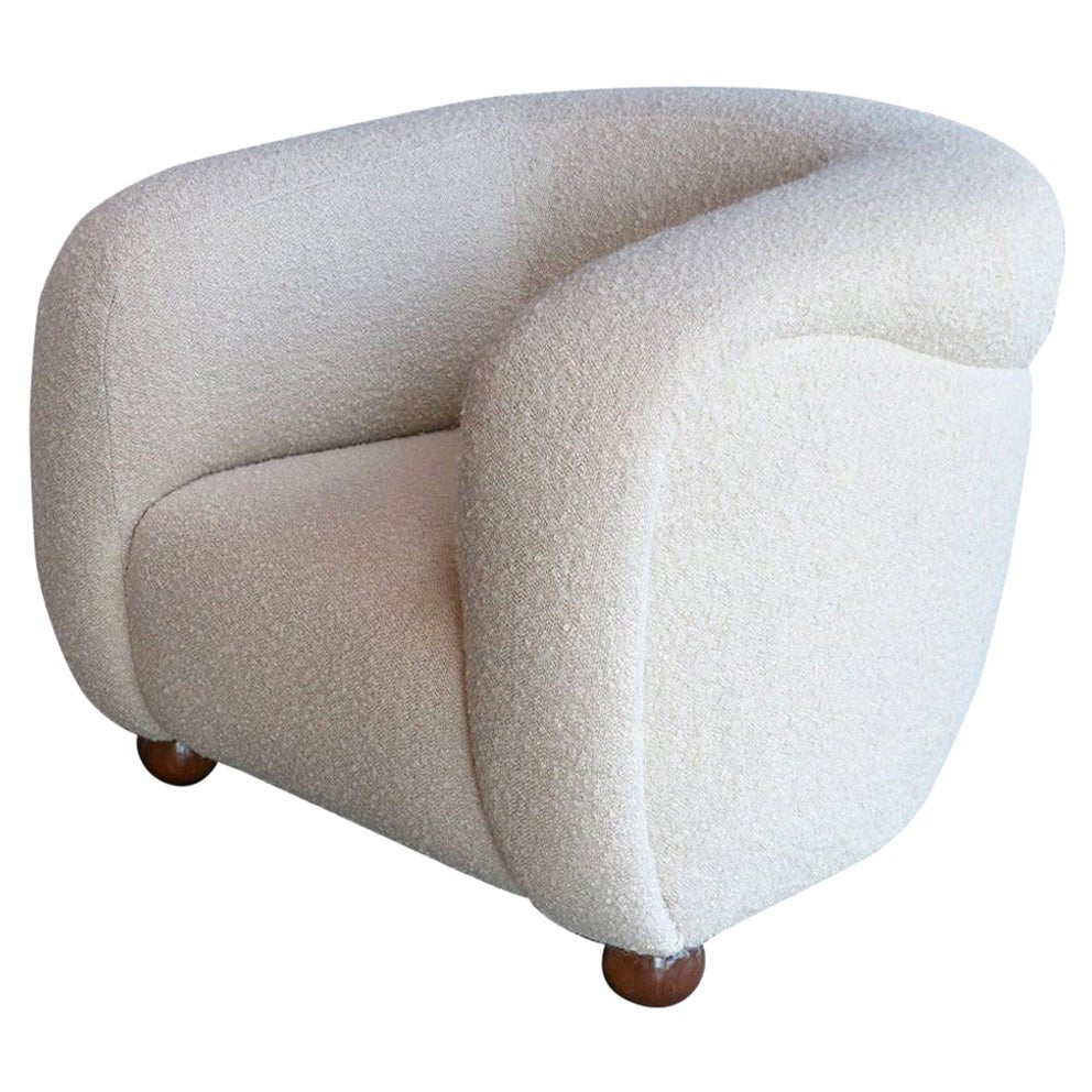 Custom Barrel Lounge Chair in Ivory Boucle by Adesso Imports