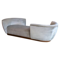 Custom Tete-a-tete Sofa Bench in Grey Velvet with Walnut Base by Adesso Imports