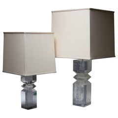 Vintage Set of Two Plexiglass Table Lamps by Alessio Tasca for Fusina, Italy, 1970s