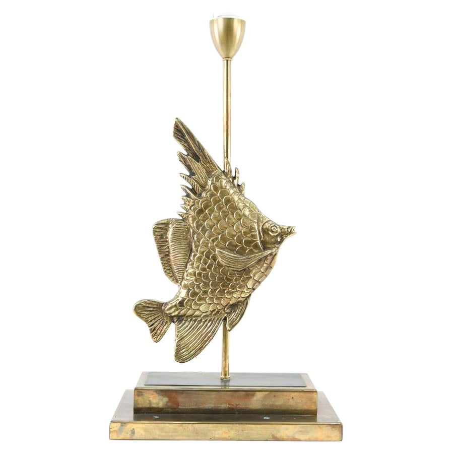 Mid-Century French Brass Fish Lamp For Sale