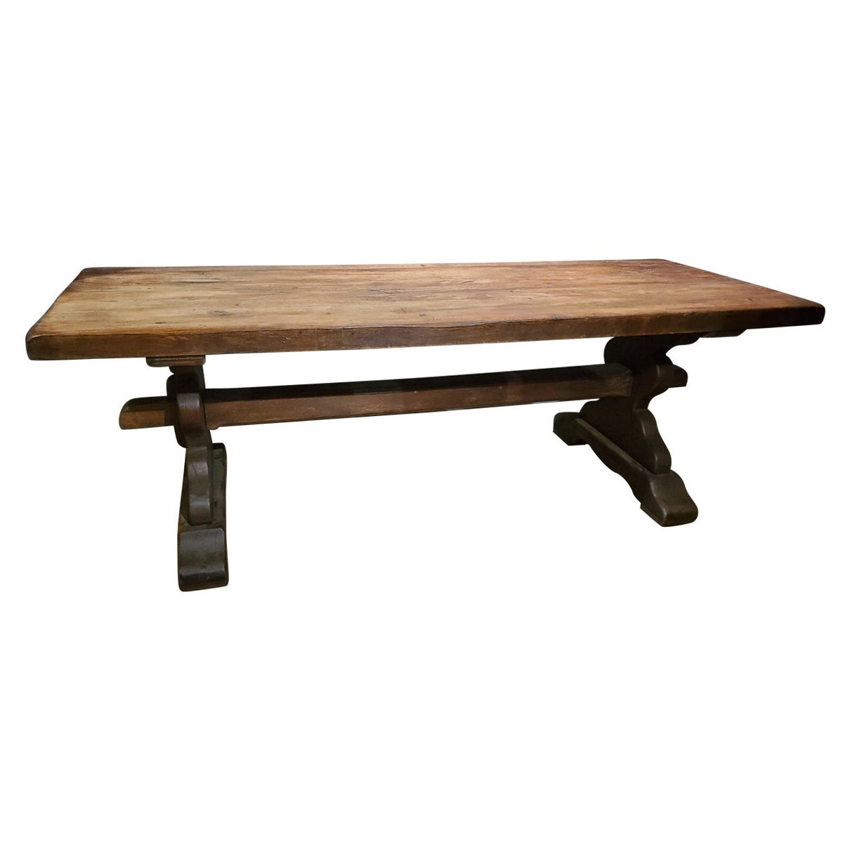 19th Century Louis XIV Style French Provincial Dark Oak Trestle Table 