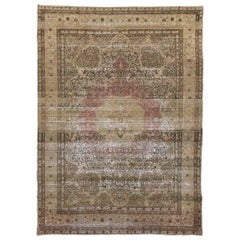 Distressed Antique Persian Kermanshah Area Rug with Romantic Industrial Style