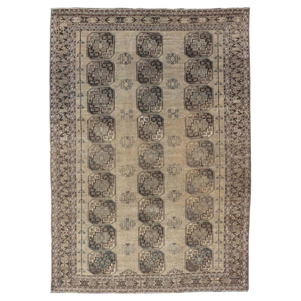 Vintage Turkomen Ersari Rug with Gul Design in Brown, Gray, Tan and ...