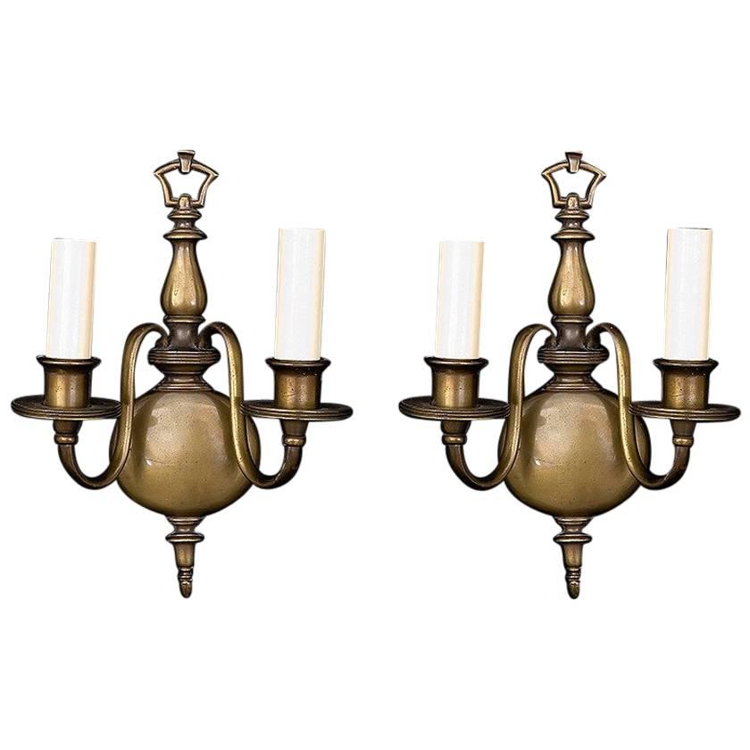 1920s Pair of American Made Oil Rubbed Bronze Sconces in a Flemish Style