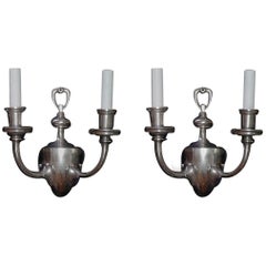 1920s Pair of Silvered Bronze Two-Light Sconces