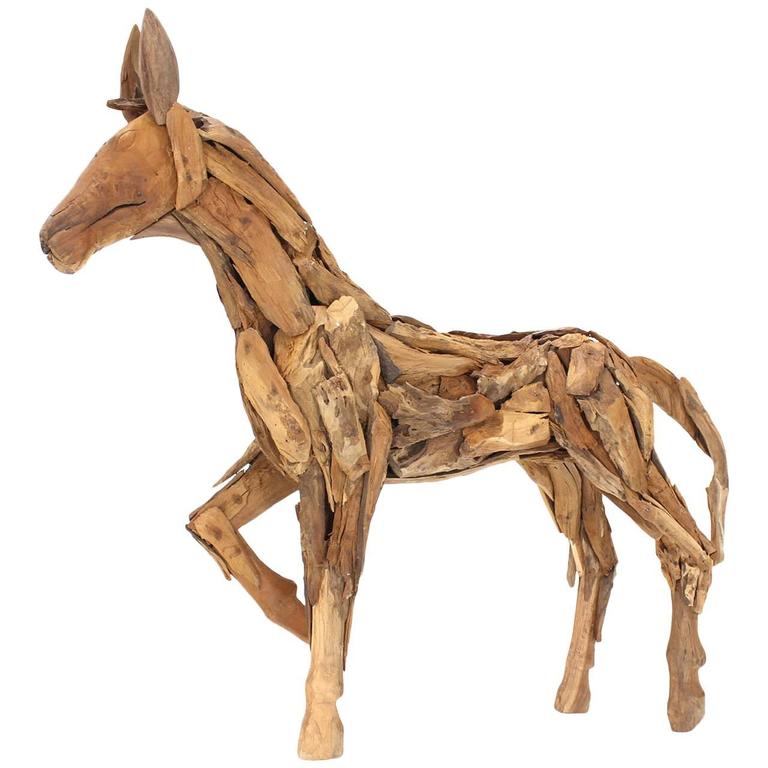 Reclaimed Wood Folk Art Horse Sculpture For Sale at 1stdibs