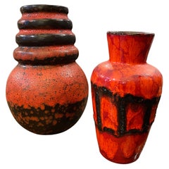 Ensemble de deux vases allemands en céramique de lave grasse de l'ère spatiale des années 1970