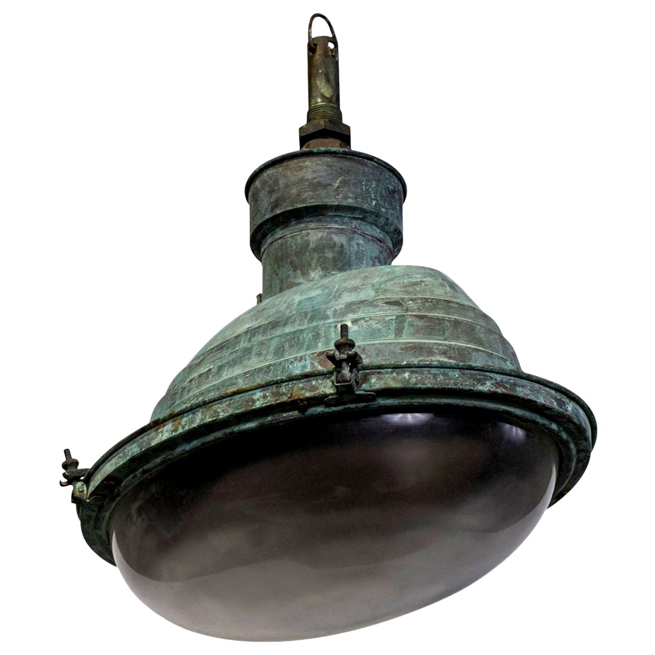 French Copper and Glass Art Deco Pendant Fixture