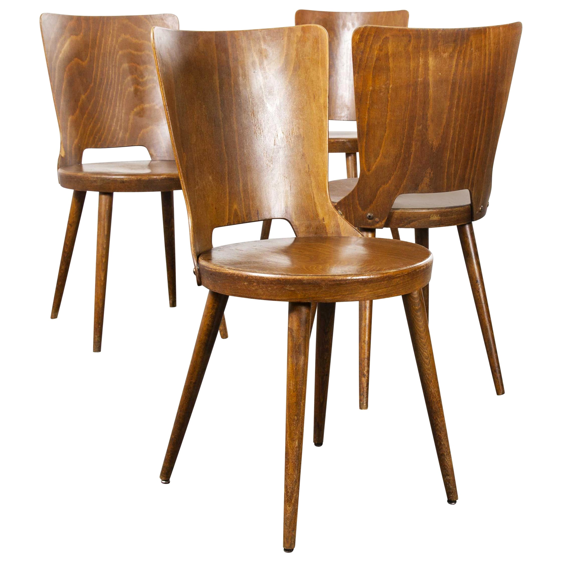 1960s French Baumann Bentwood Dove Dining Chair, Set of Four For Sale