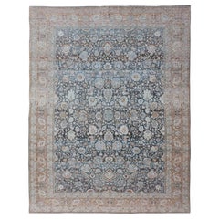 Large All-Over Antique Persian Tabriz Rug steel Blue, Gray, and Soft Orange