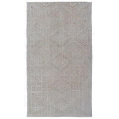 Vintage Turkish Embroidered Flat-Weave Rug with Faint Diamond Design