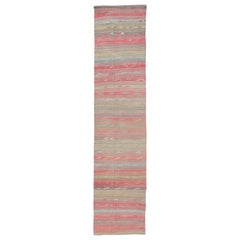 Colorful Retro Turkish Flat-Weave Runner with Dynamic Stripe Design