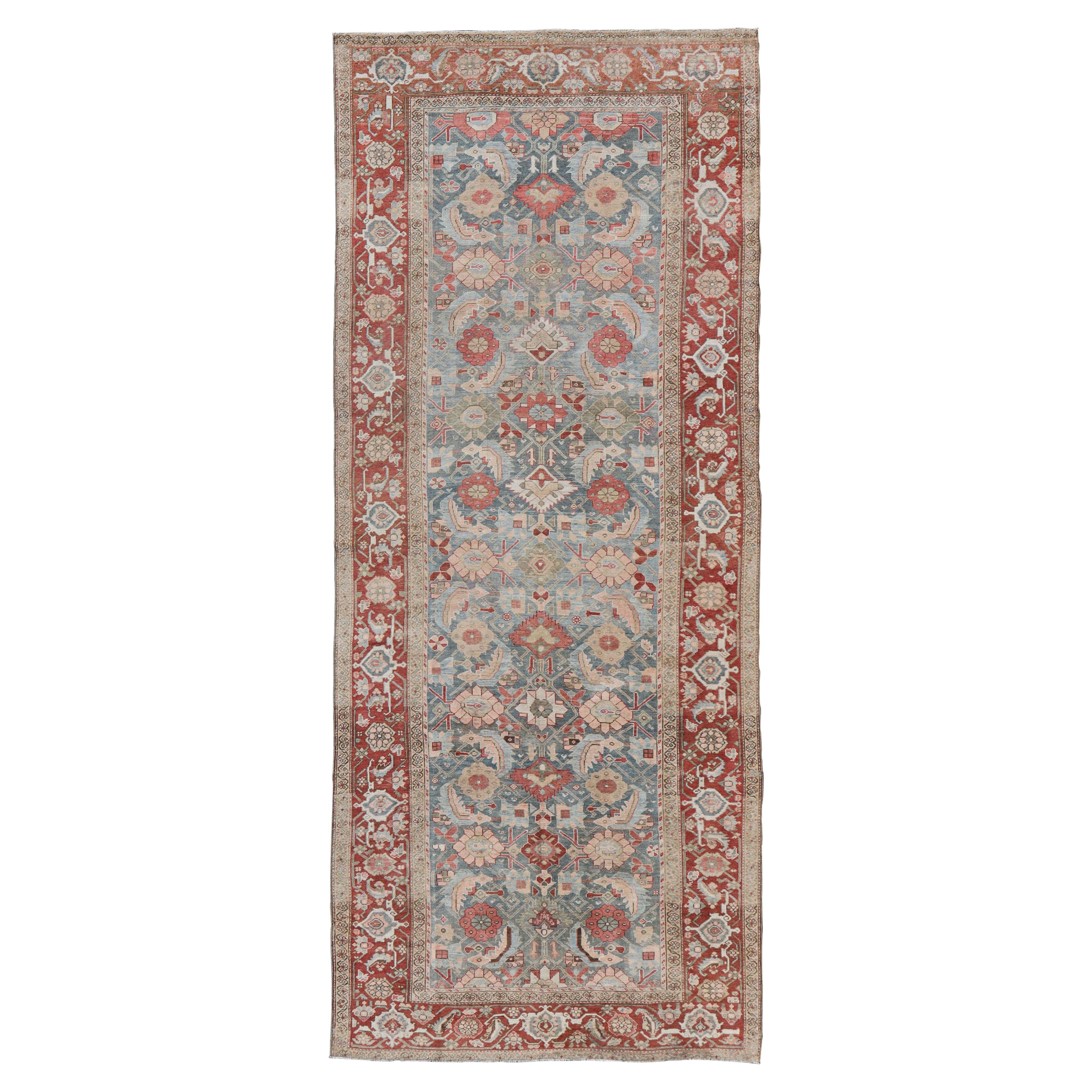 Fabulous Antique Persian Sultanabad Large Gallery Runner in Blue Background For Sale