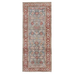 Fabuleux tapis de couloir persan ancien Sultanabad à fond bleu