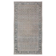 Large Malayer Gallery Rug All-Over in Taupe, Tan, Light Blue, Brown & D. Blue