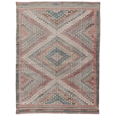 Vintage Embroidered Turkish Flat-Weave with Layered Diamond Design