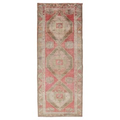 Long Gallery Runner turco vintage con design a medaglioni in verde e rosa