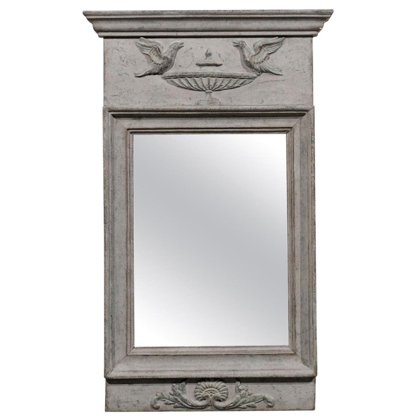 Swedish Neoclassical Style 19th Century Mirror with Doves Perched on an Urn For Sale