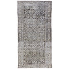 Gray & Charcoal Antique Persian Malayer Gallery Rug with All-Over Herati Design