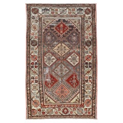 Magnifique tapis persan ancien Bakhitari à motif de diamants en gris et multicolore