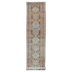 Antique Persian Hamadan Long Runner in Brown, Gray and Charcoal Background