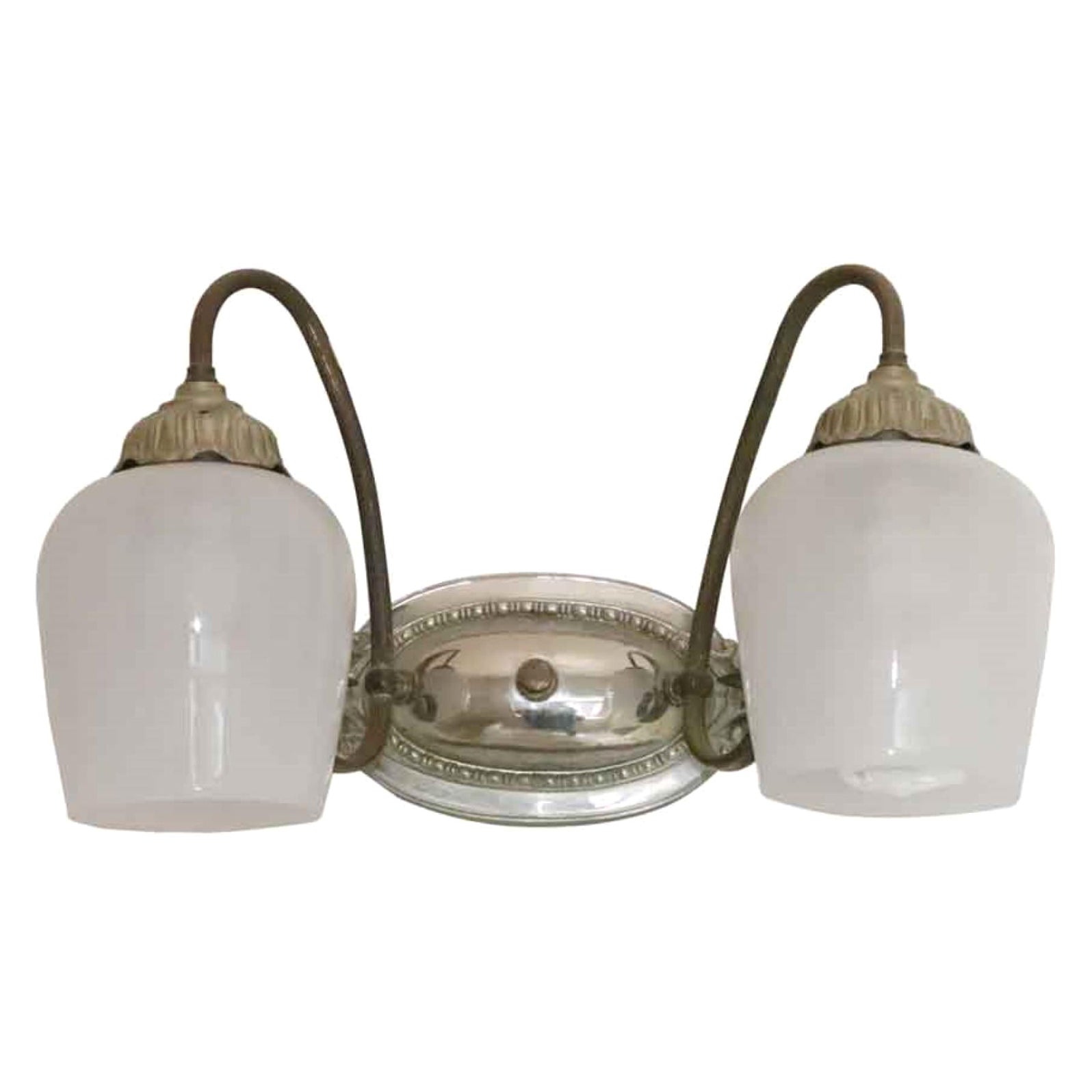 NYC Waldorf Astoria Brass & Nickel Wall Sconce w/ Two Arms Tulip Light Shades