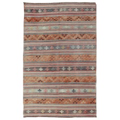 Turkish Kilim Vintage Rug with Assorted Stripe Design in a Variety of Colors