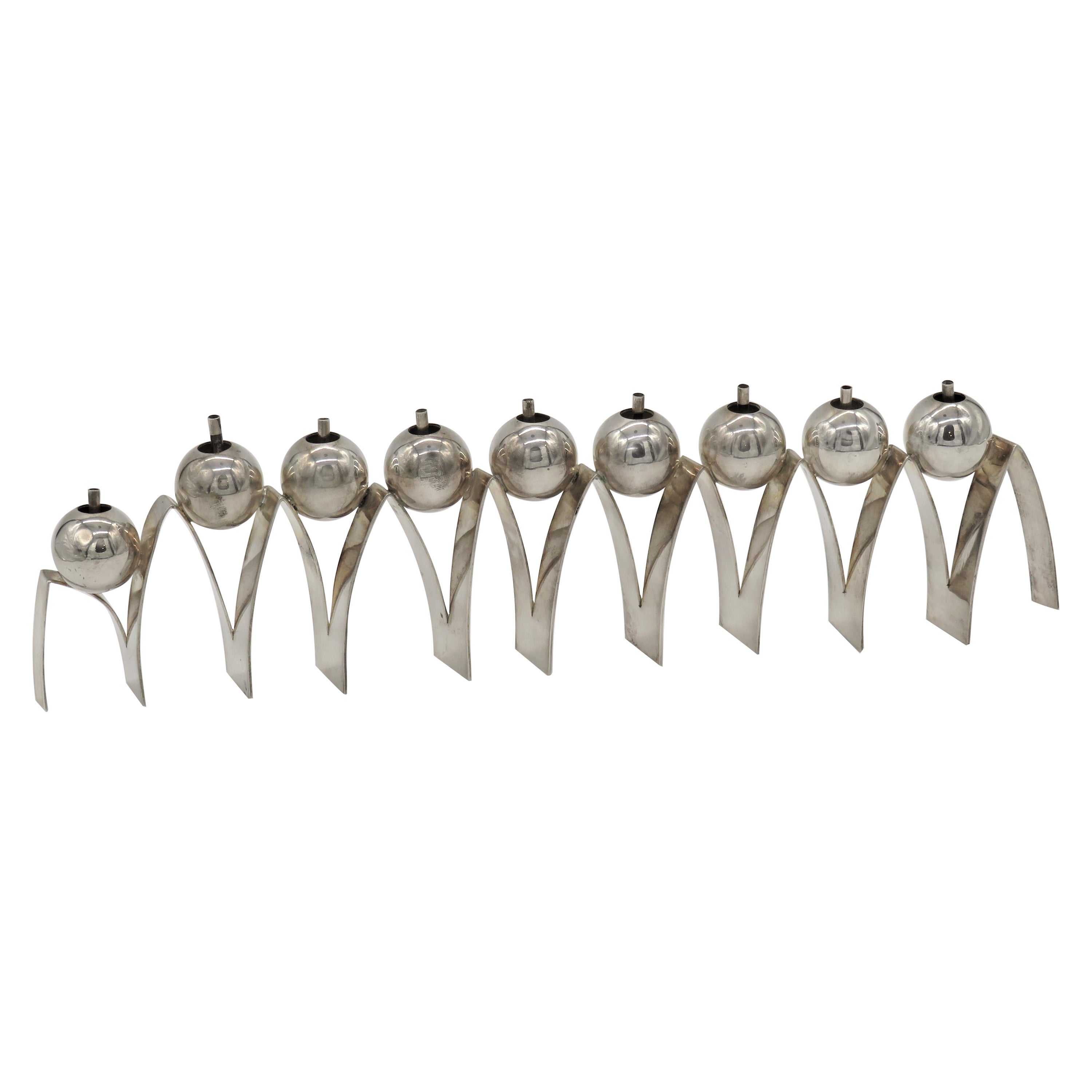 Lámpara de Hanukkah israelí de plata de Arie Ofir, 1985