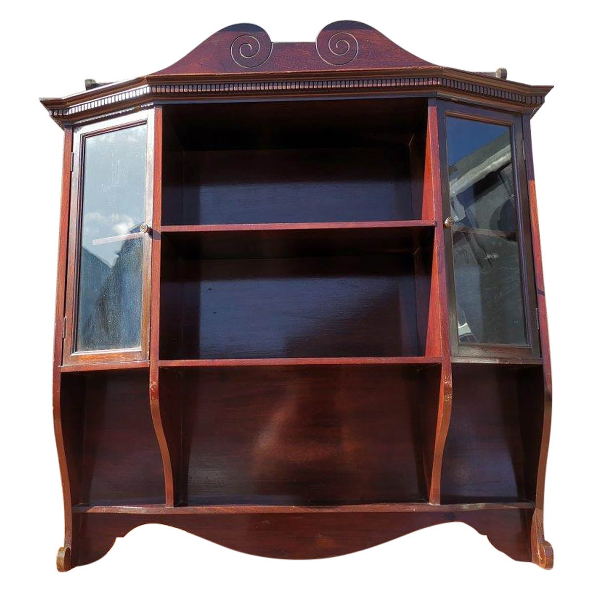 Collinson & Lock an English Aesthetic Movement Mahogany Glazed Wall Cabinet For Sale