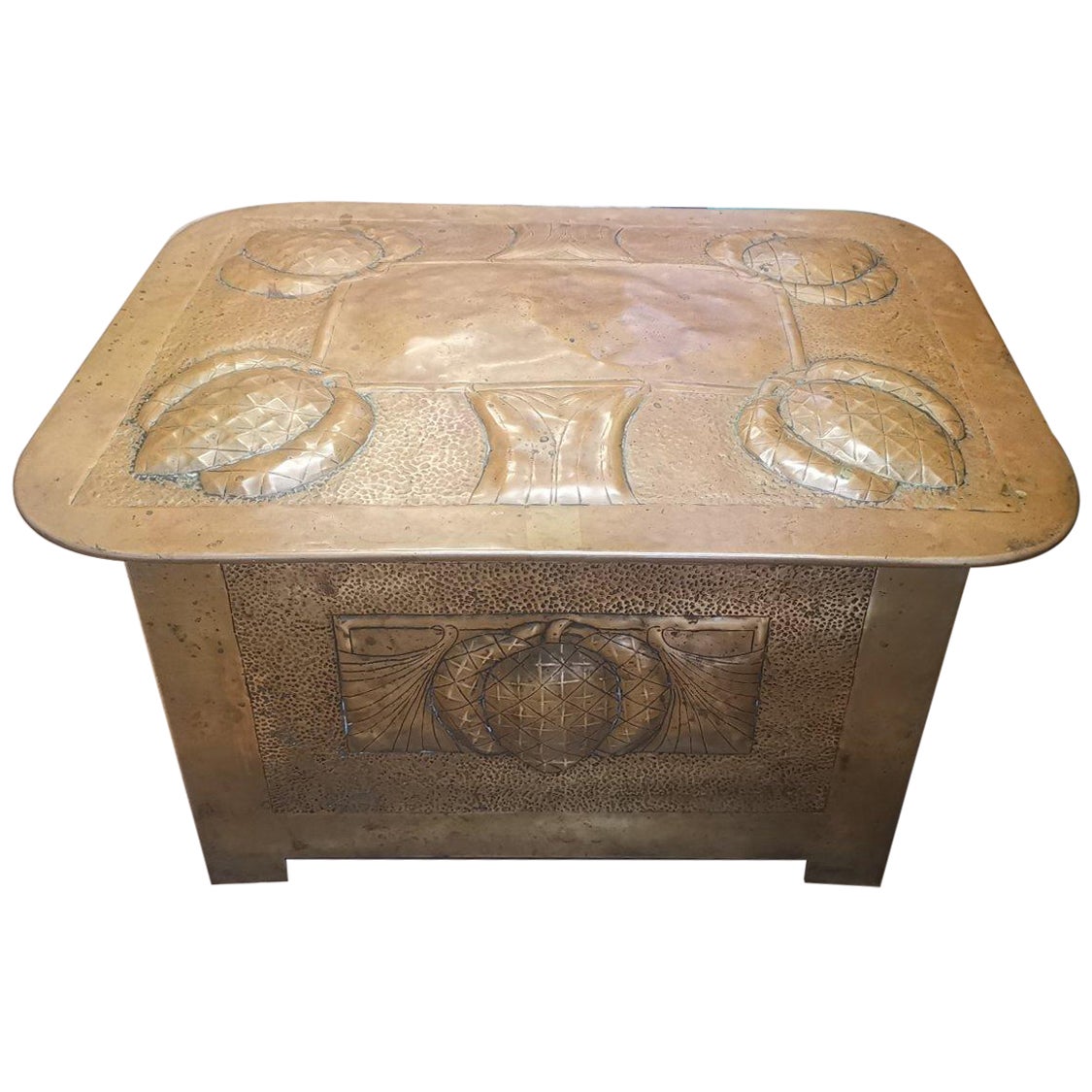 Margaret Gilmour Attri Scottish Arts & Crafts Brass Coal Box with Thistle Detail For Sale