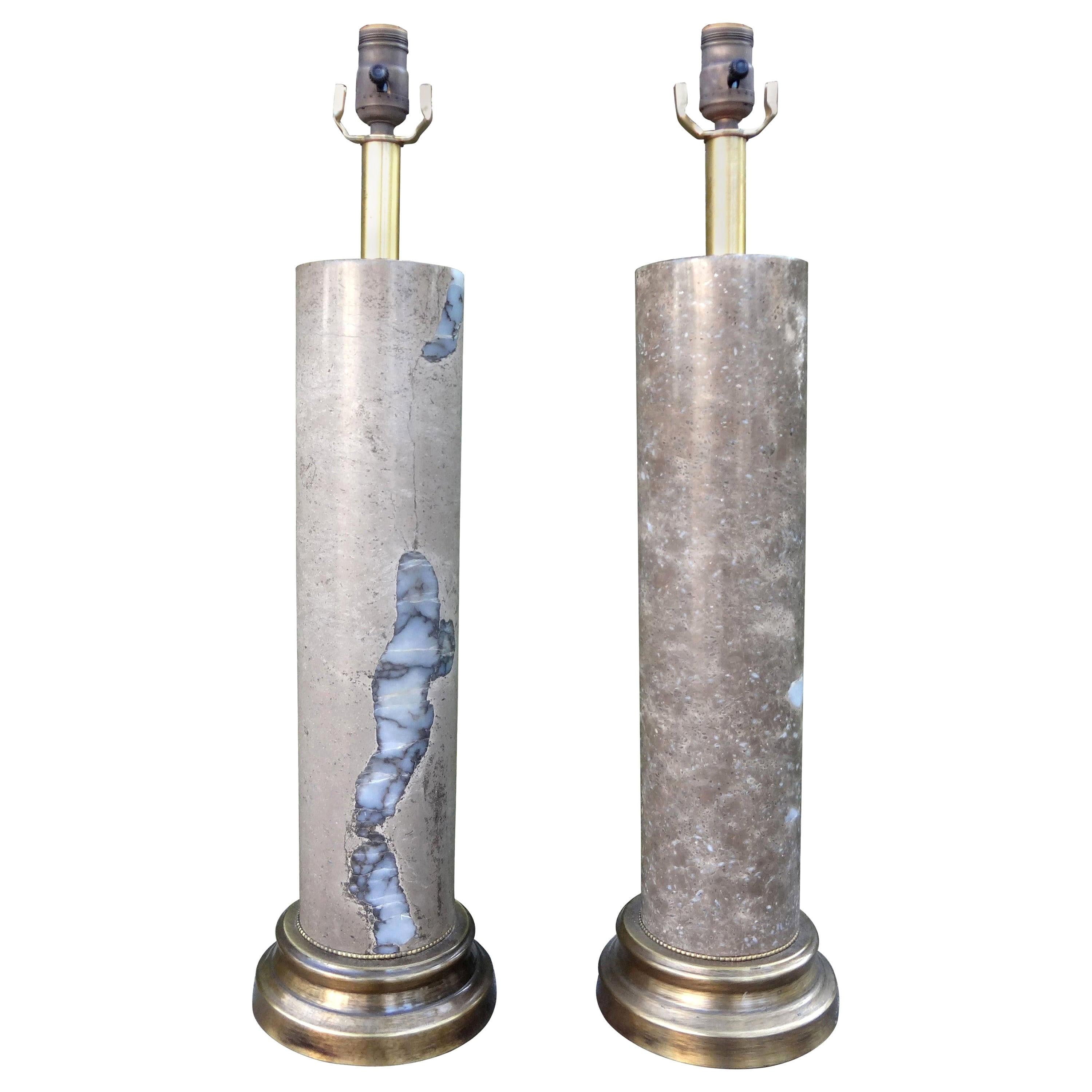 Pair of Mid-Century Modern Marble Column Lamps