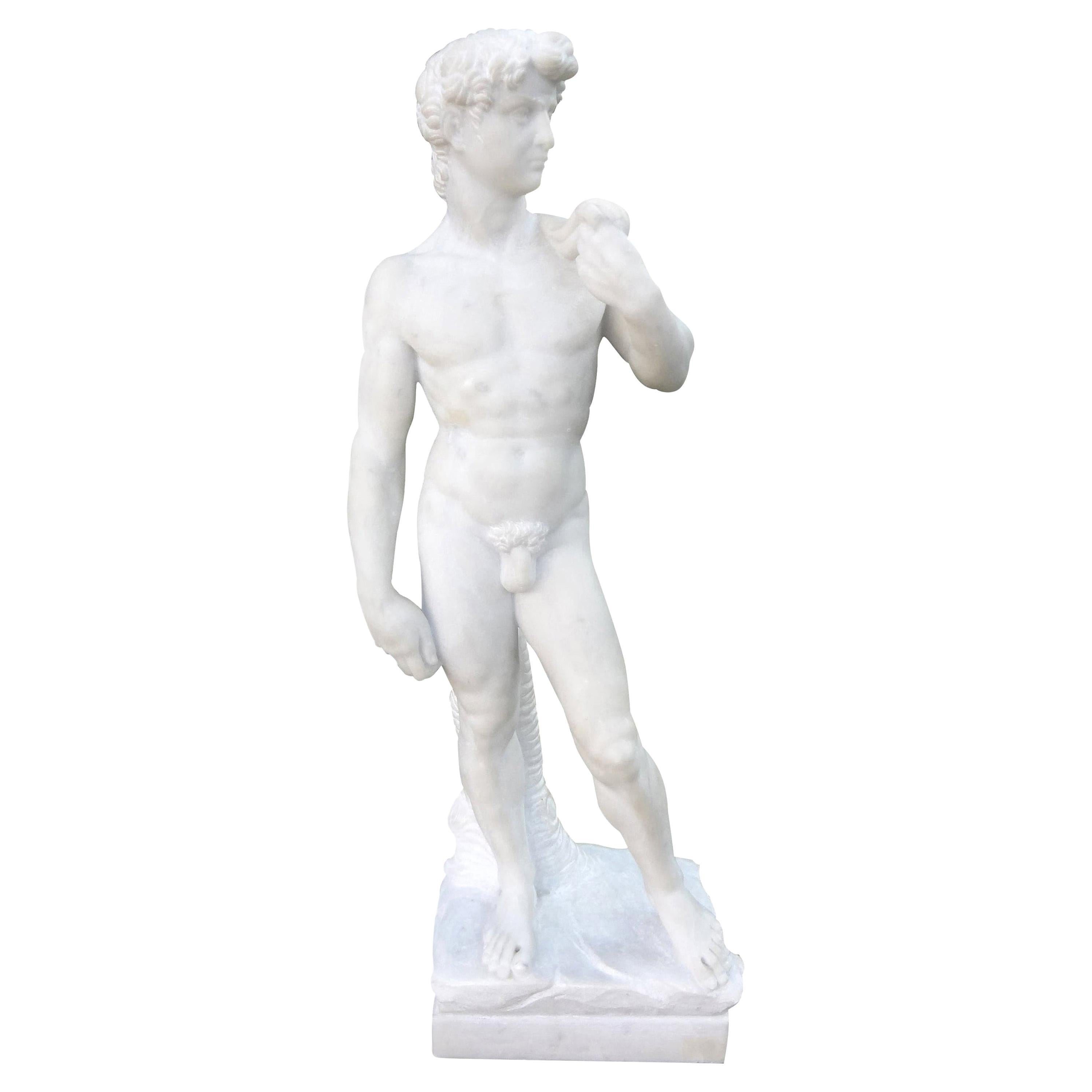 Vintage Italian Carrara Marble Sculpture of David For Sale
