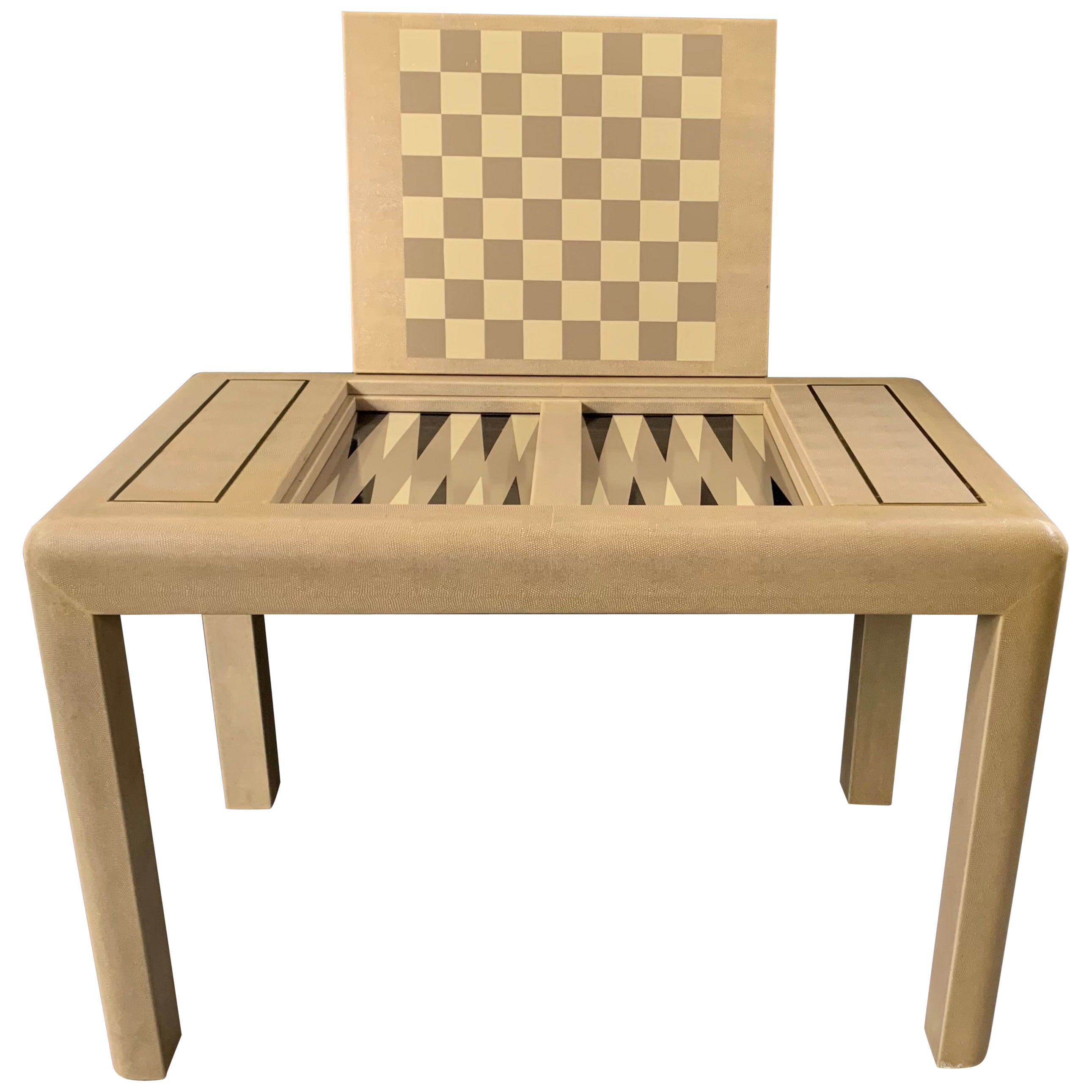 Grasscloth Brass Game Table Vintage Wrapped Linen Karl Springer Style