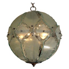 Vintage Italian Zero Quattro-Fontana Arte Frosted Glass Sphere Chandelier or Pendant